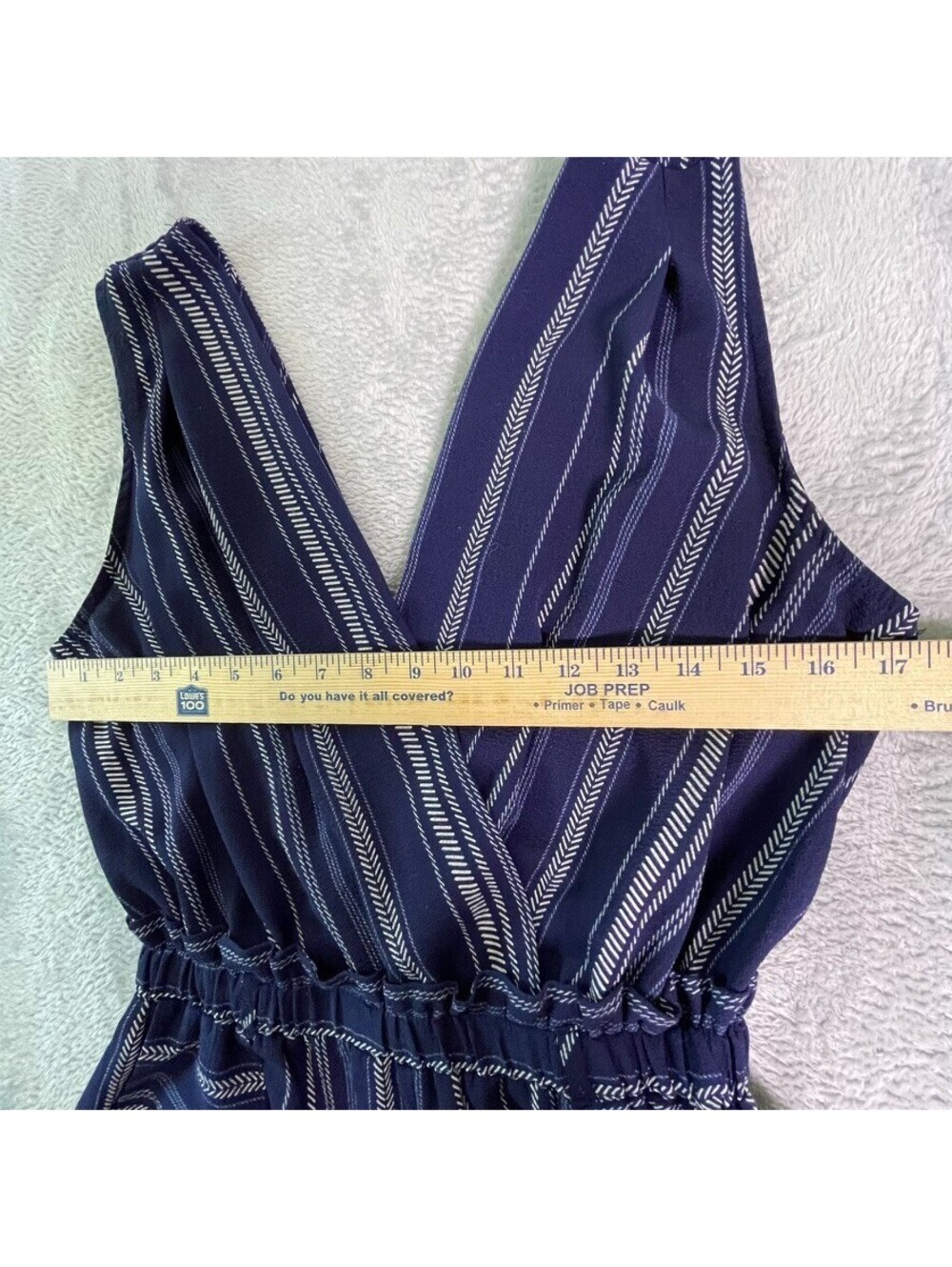 Monteau Los Angeles Jumpsuit Womens M Blue Striped Wide Leg Surplice Pockets - Picture 8 of 11